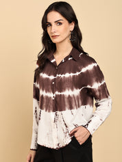 Women Casual Rayon Staple Tie & Dye Spread Collar Full Sleeves Loose Fit Shirt (W1694)