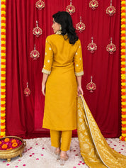 Maaesa Luxe Mustard Banarasi Silk Festive Kurta Set | Kurta Bottom Dupatta (W10007)