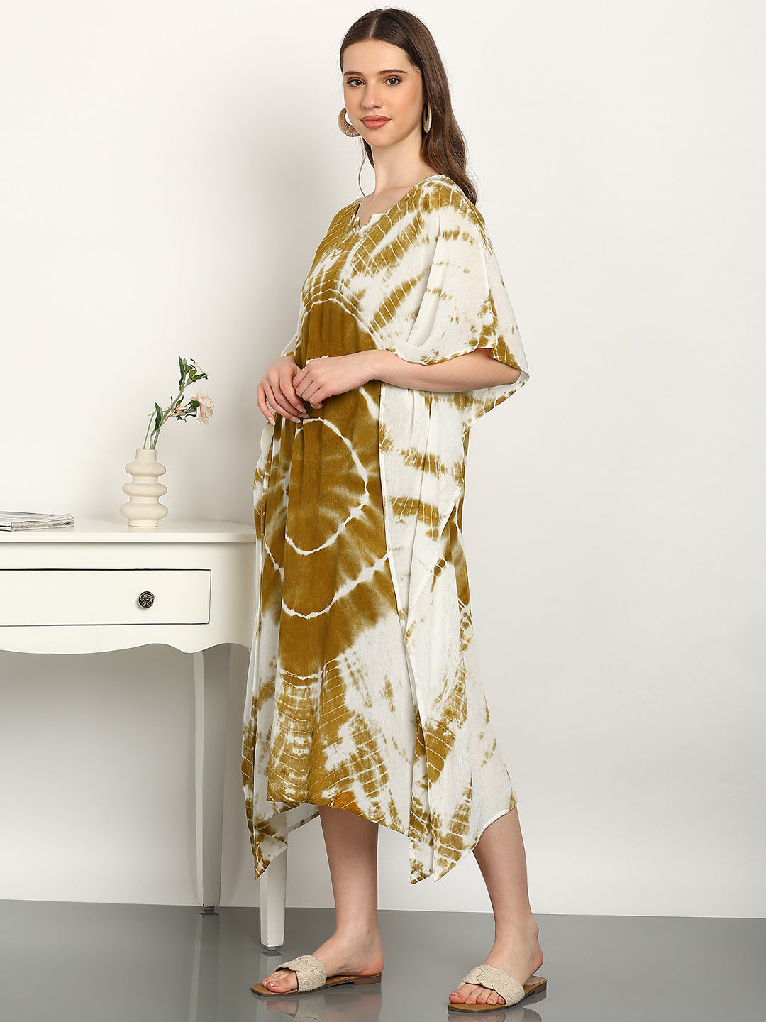 Women Tie & Dye Rayon Crepe Kaftan Dress (W1722)
