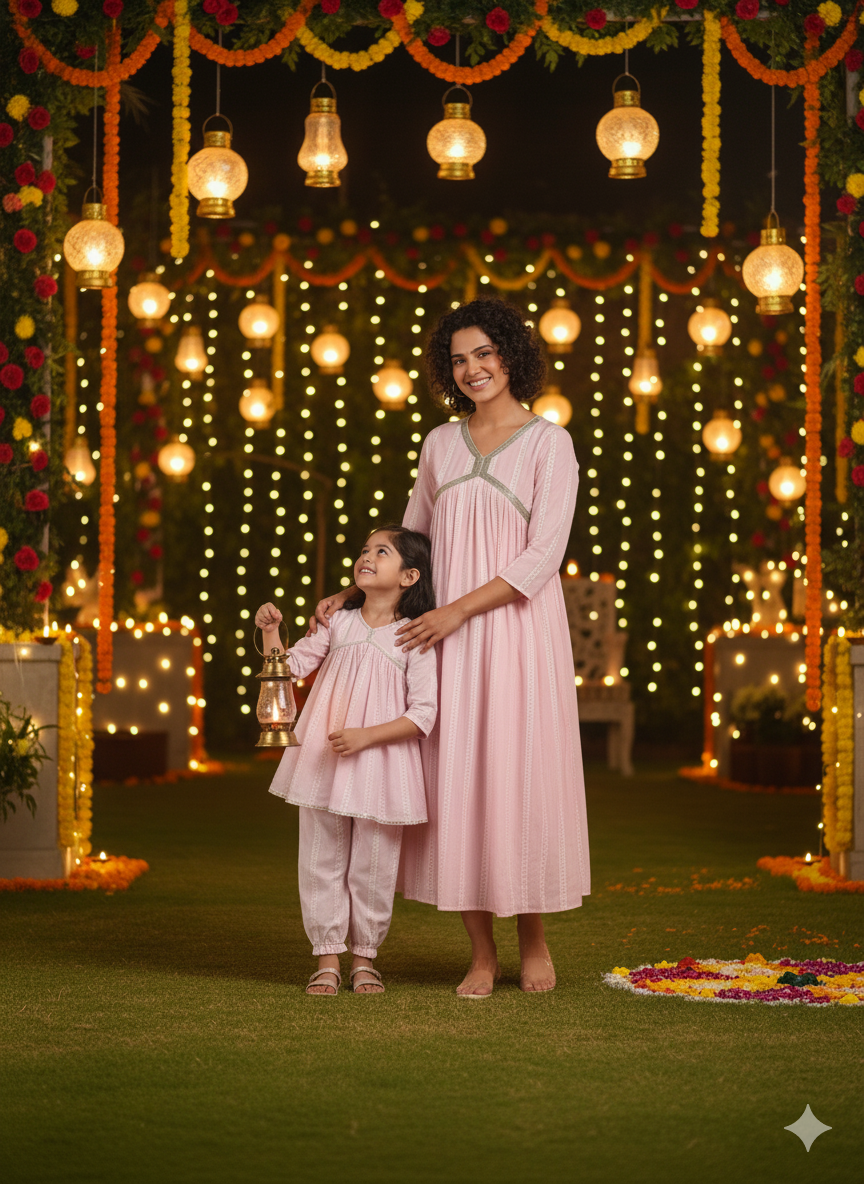 Women Dress With Matching Kids Kurta Set Mother Daughter Combo (COMBOMD9026)