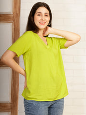 Women Green  Solid Camric Casual Top (W1825)