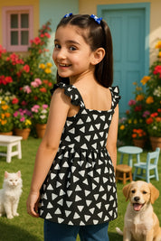 Cotton Printed Frill Shoulder Top for Girls (K1005)