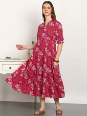 Women Cotton Printed A-Line Dress (W1739)