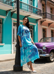 Rayon Hand Dyed Tie Dye Green Kaftan Dress (W1191)