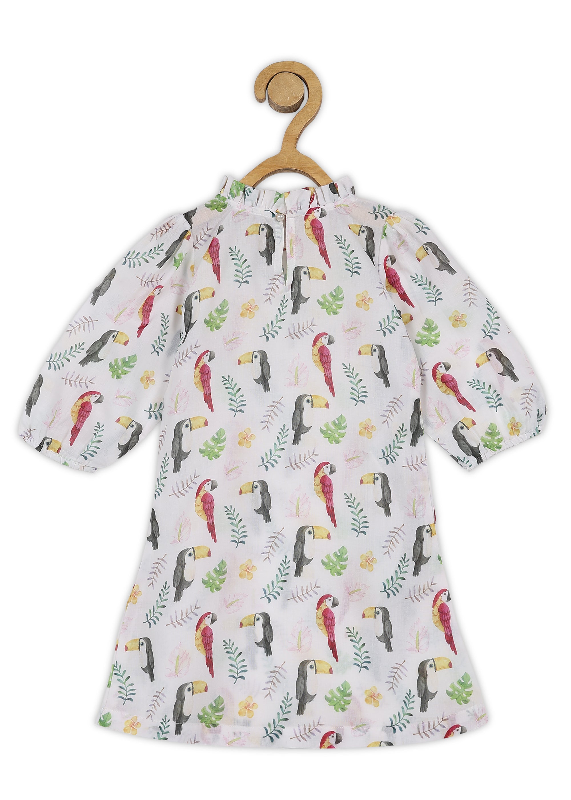 Cotton Casual White Printed A-Line Dress for Girls (K1088)