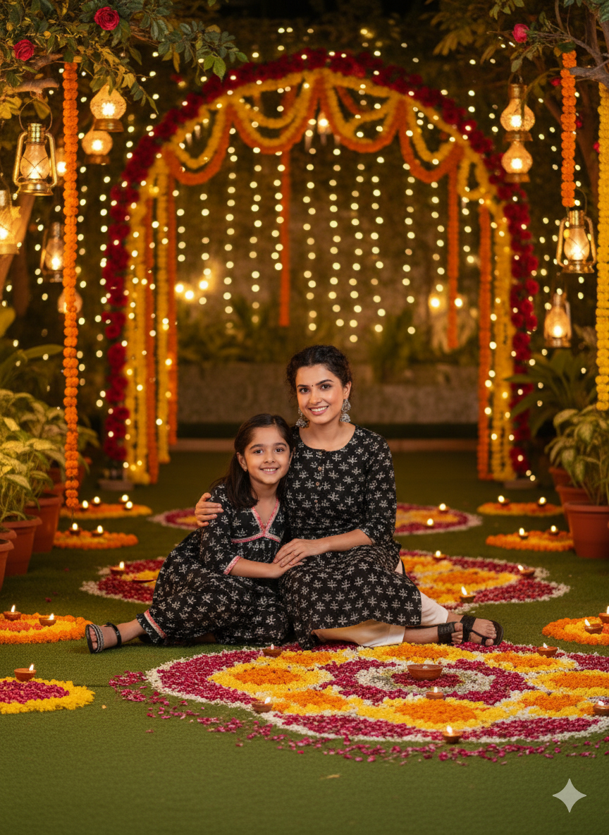 Women Printed Kurta With Matching Kids Kurta Set Mother Daughter Combo (COMBOMD9027)