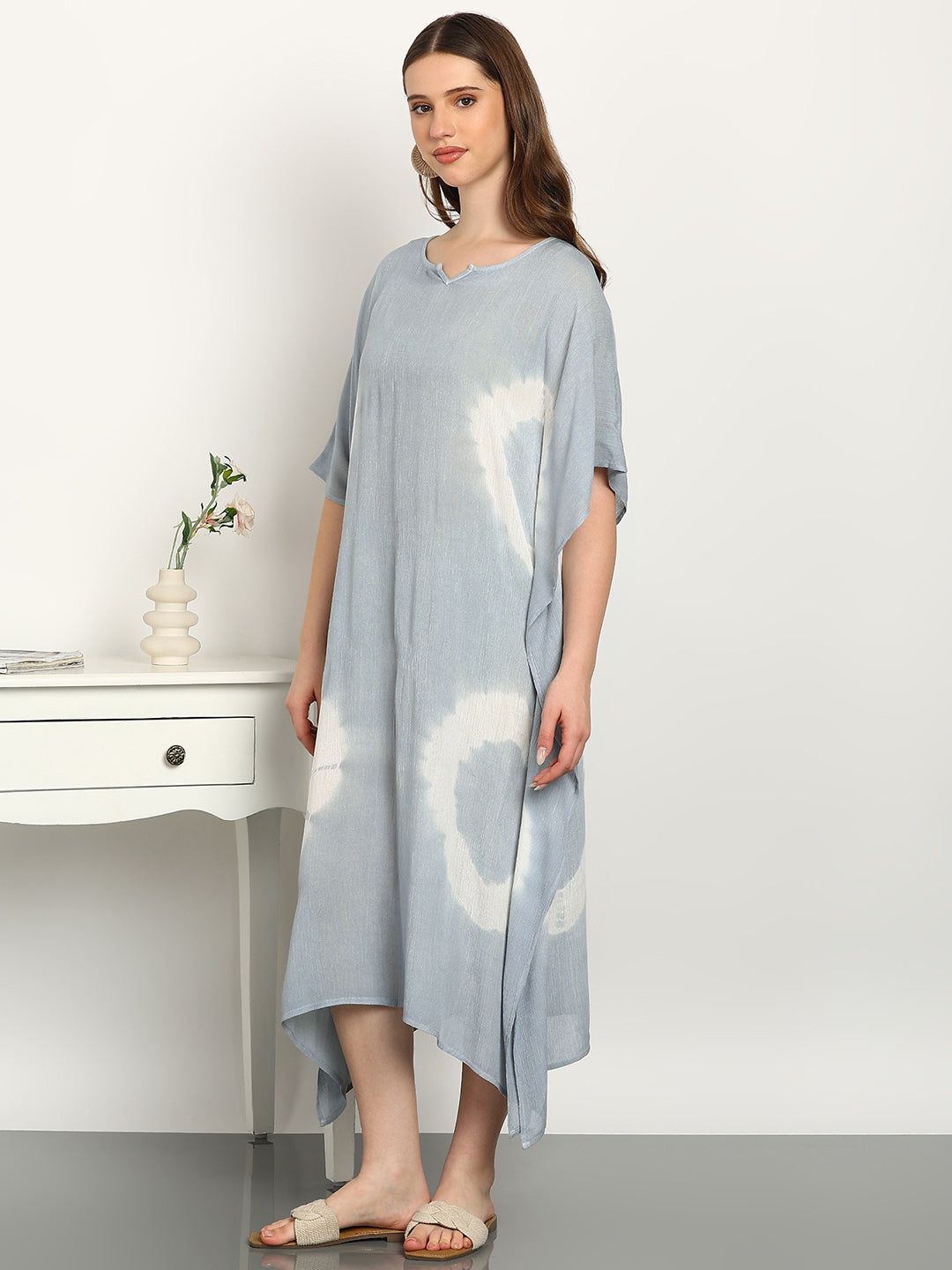 Women Tie & Dye Rayon Crepe Kaftan Dress (W1723)