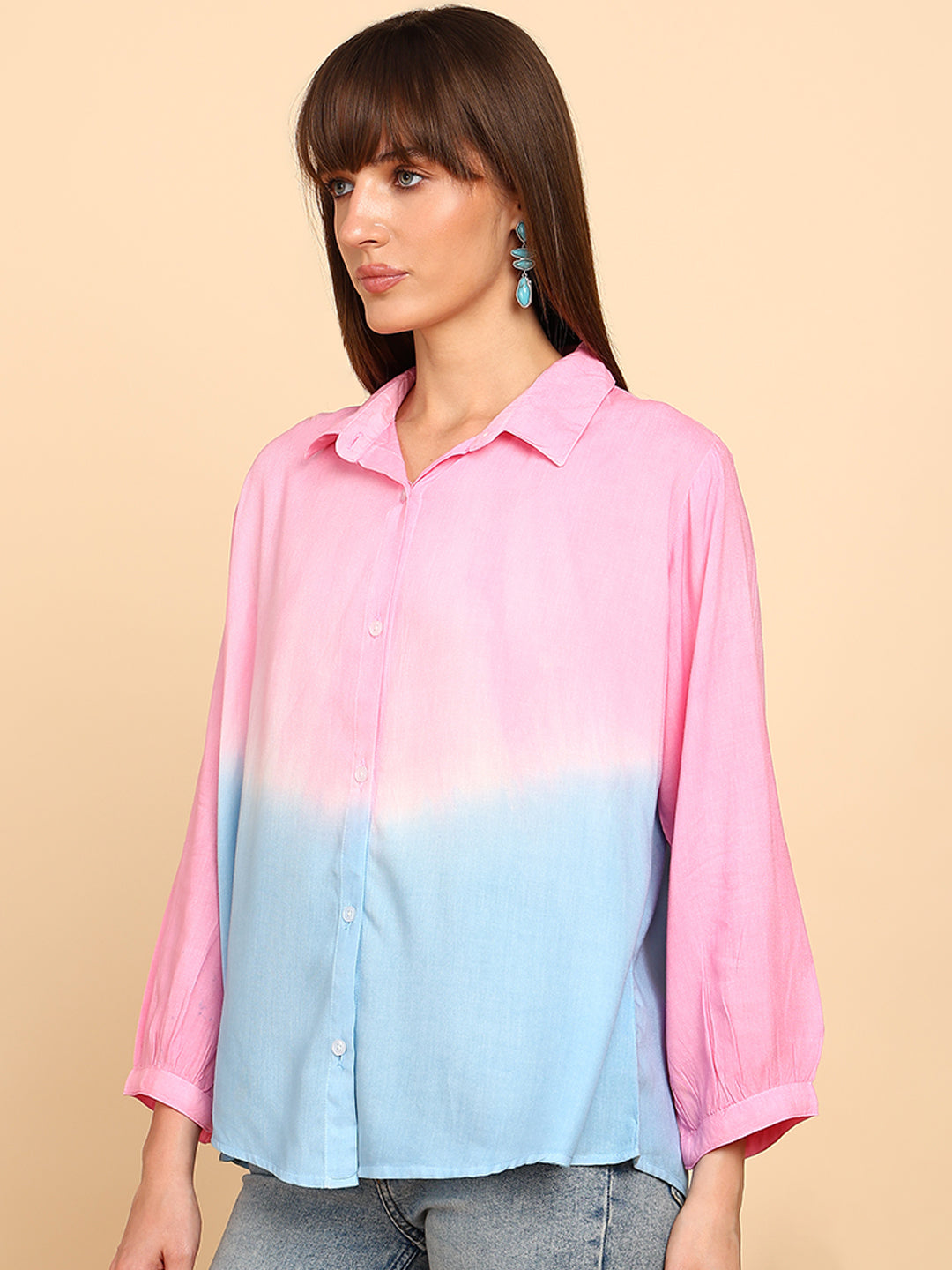 Women Rayon Staple Tie & Dye Spread Collar Regular Fit Shirt (W1775)