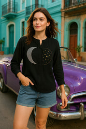 Black Tie-Dye Crepe Loose Fit Shirt (W1560)