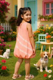 Tie & Dye Rayon Staple Fit and Flare Pink Dress for Girls (K11061)