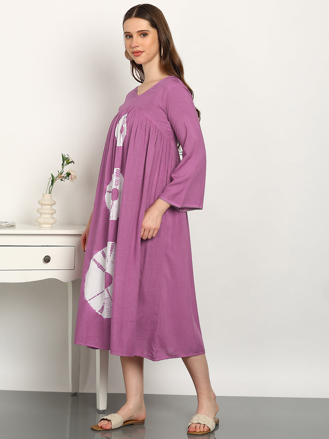 Women Hand Tie & Dye Rayon A-Line Dress (W1732)