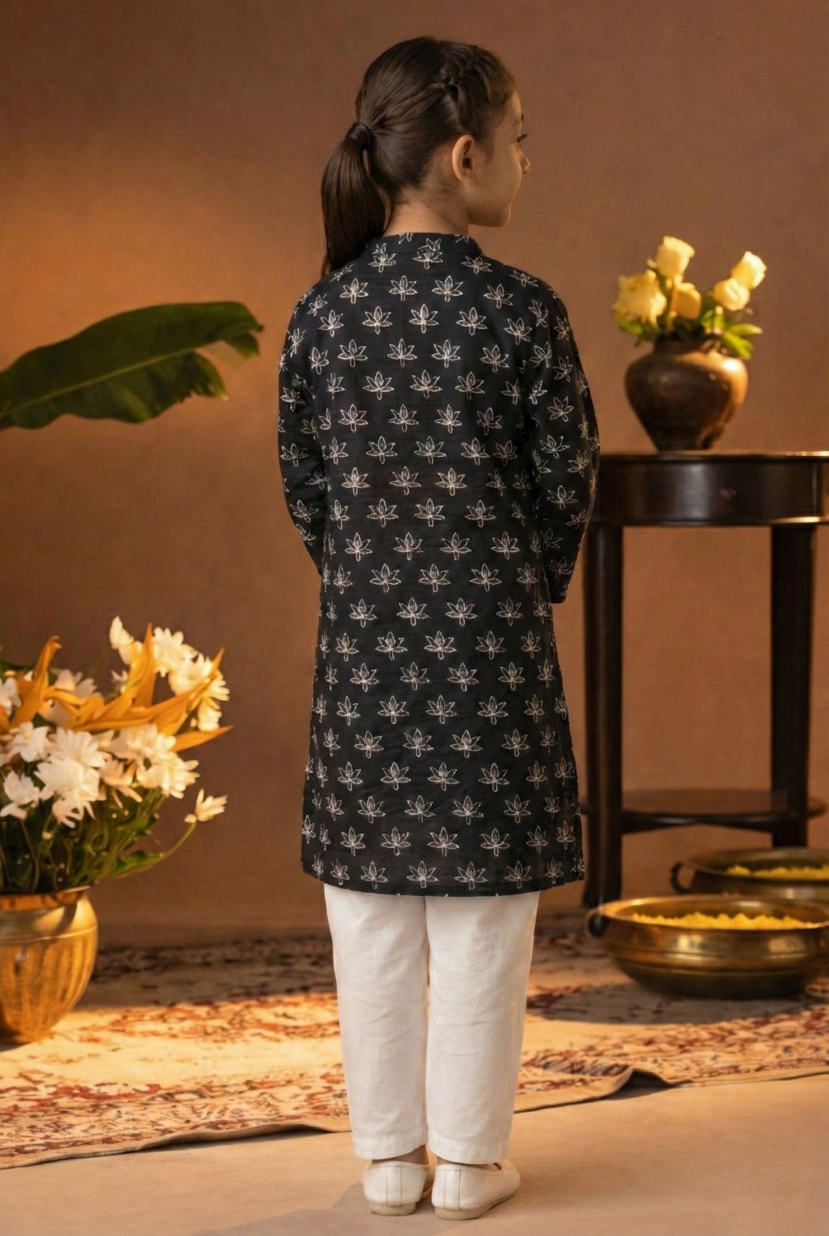 Printed Cotton Kurta Pyjama Set For Girls (K11083)