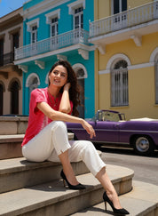 Hand Tie Dyed Fuchsia Top for Women (W1527)