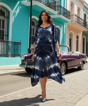 Rayon Hand Dyed Tie Dye Dark Blue Kaftan Dress (W1187)
