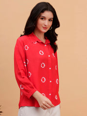 Women Red Tie-Dye Casual Rayon Regular Fit Shirt (W1795)