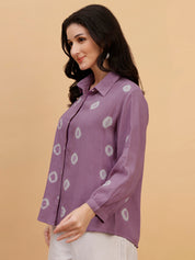 Women Hand Tie & Dye Purple Rayon Casual Shirt (W1796)