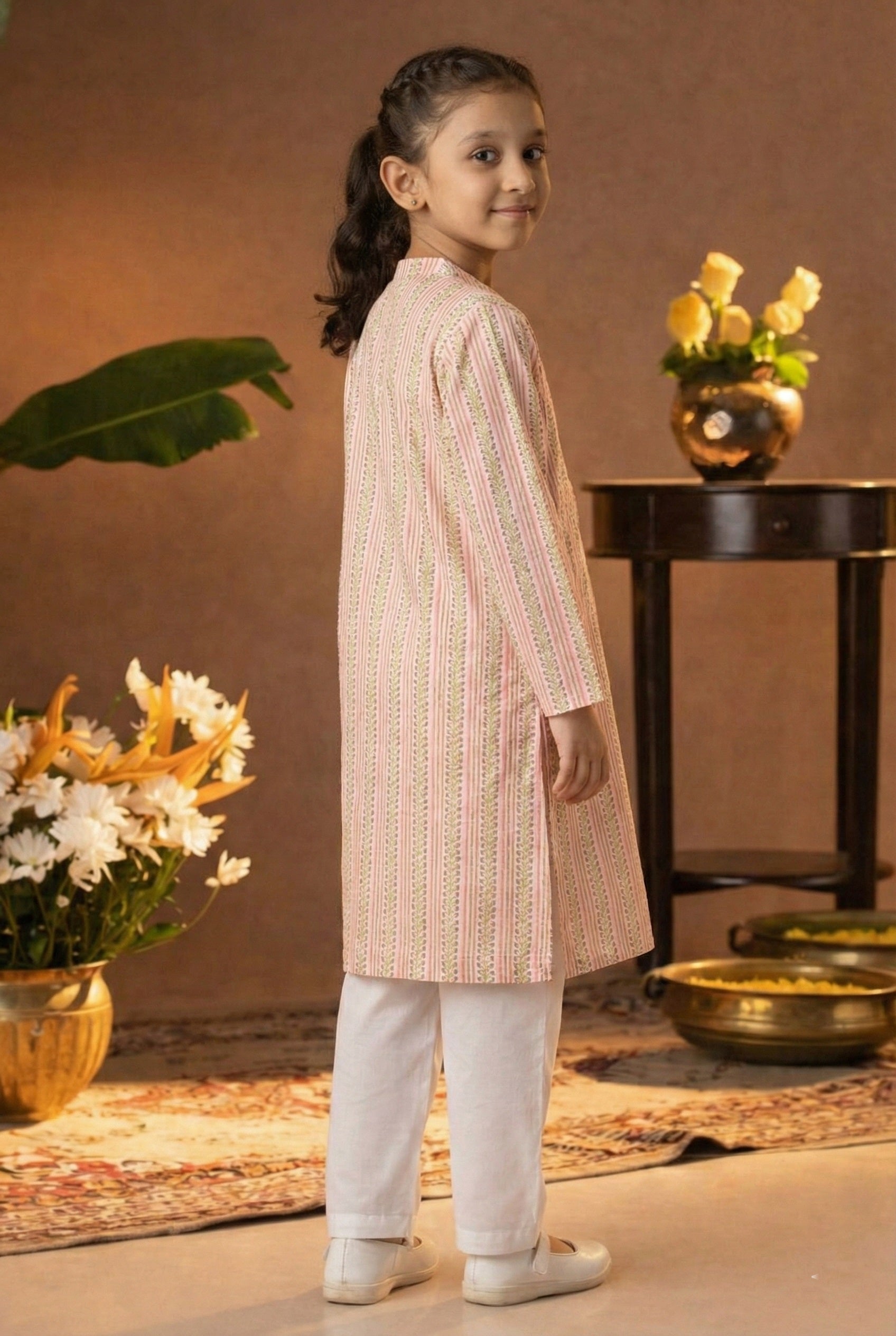 Printed Cotton Kurta Pyjama Set For Girls (K1052)