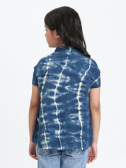 Blue Ombre Tie & Dye Mandarin Collar Rayon Slub Top For Girls (K11064)