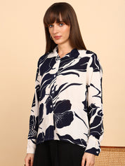 Women Rayon Slub Printed Spread Collar Regular Fit Shirt (W1761)