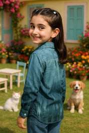 Hand Tie Dyed Collar Shirt for Girls (K1008)