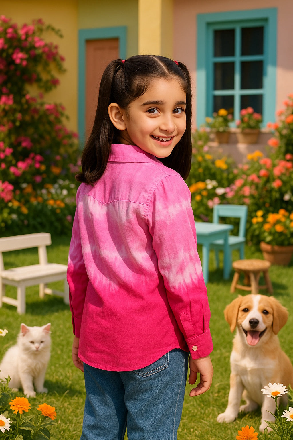 Hand Tie Dyed Collar Shirt for Girls (K1009)