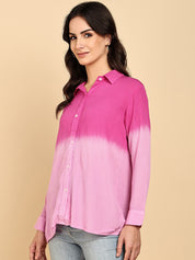 Women Casual Rayon Crepe Tie & Dye Spread Collar Full Sleeves Relaxed Fit Shirt (W1709)