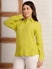 Women Camric Green Solid Casual Regular Fit Shirt (W1818)