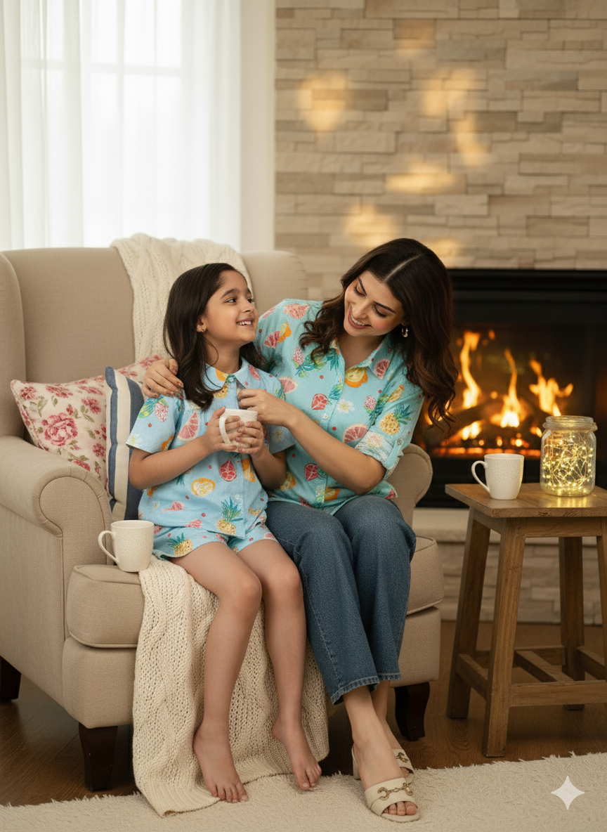 Women Printed Shirt With Matching Kids Shirt & Shorts Set Mother Daughter Combo (COMBOMD9031)