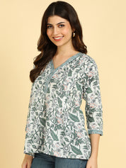 Women Casual Block Printed Cotton Regular Fit Top (1681)