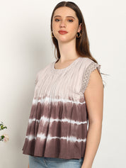 Women Casual Tie & Dye Cotton Flared Top (W1724)