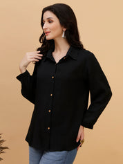Women Black Solid Rayon Casual Regular Fit Shirt (W1782)
