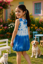 Tie & Dye Rayon Staple Fit and Flare Blue Dress for Girls (K11060)