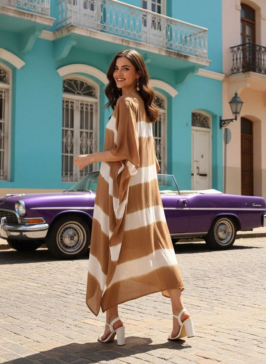 Women Rayon Crepe Tie & Dye Kaftan Dress (W1531)