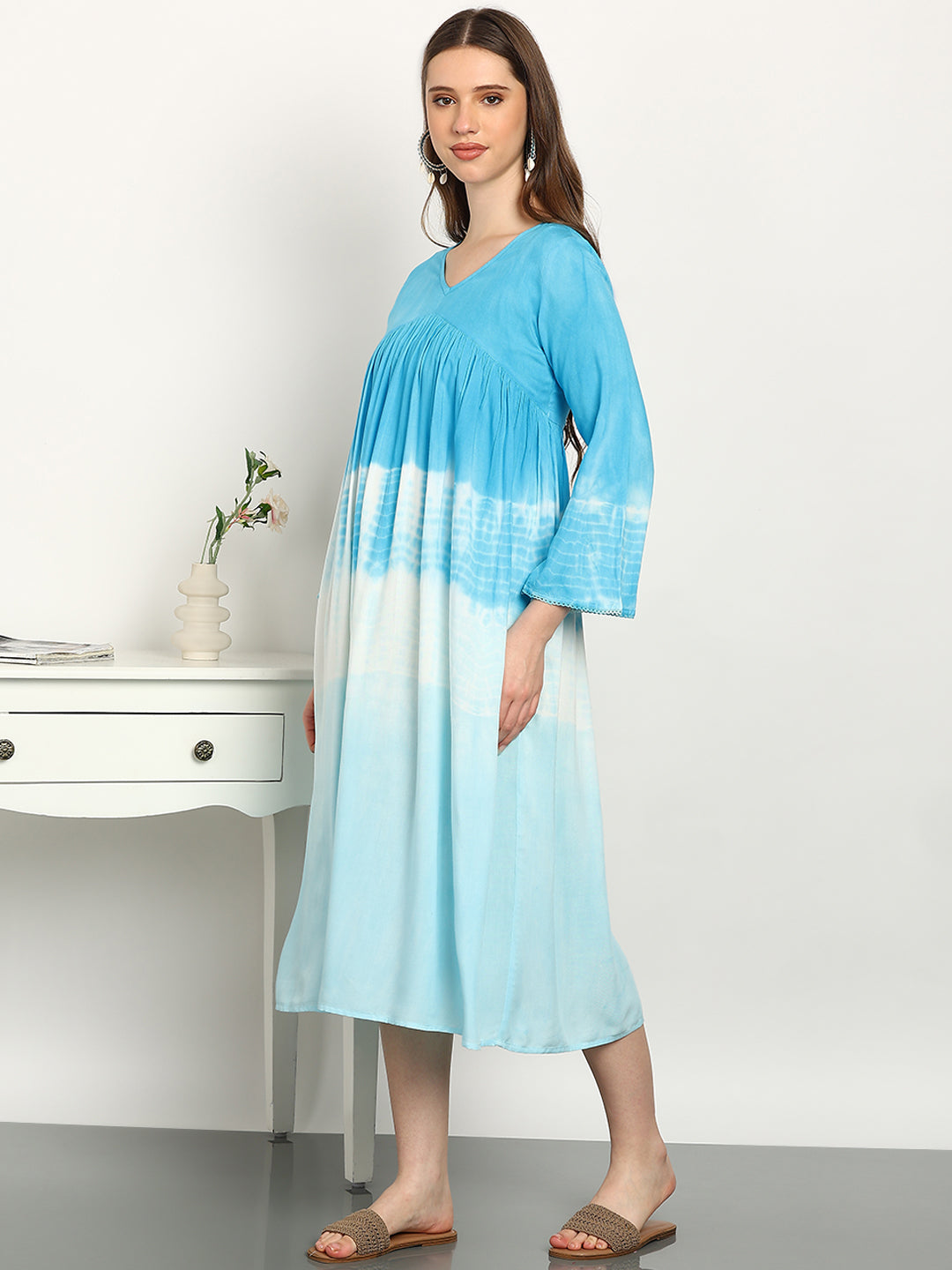 Women Hand Tie & Dye Rayon A-Line Dress (W1733)