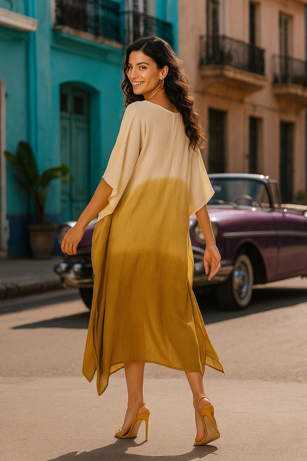 Hand Dyed Loose Fitted Crepe Kaftan Kurta (W1432)