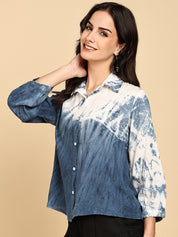 Women Casual Rayon Staple Tie & Dye Spread Collar Full Sleeves Relaxed Fit Shirt (W1688)