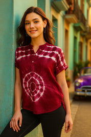 Tie Dyed Fitted Rayon Top for Women (W1463)