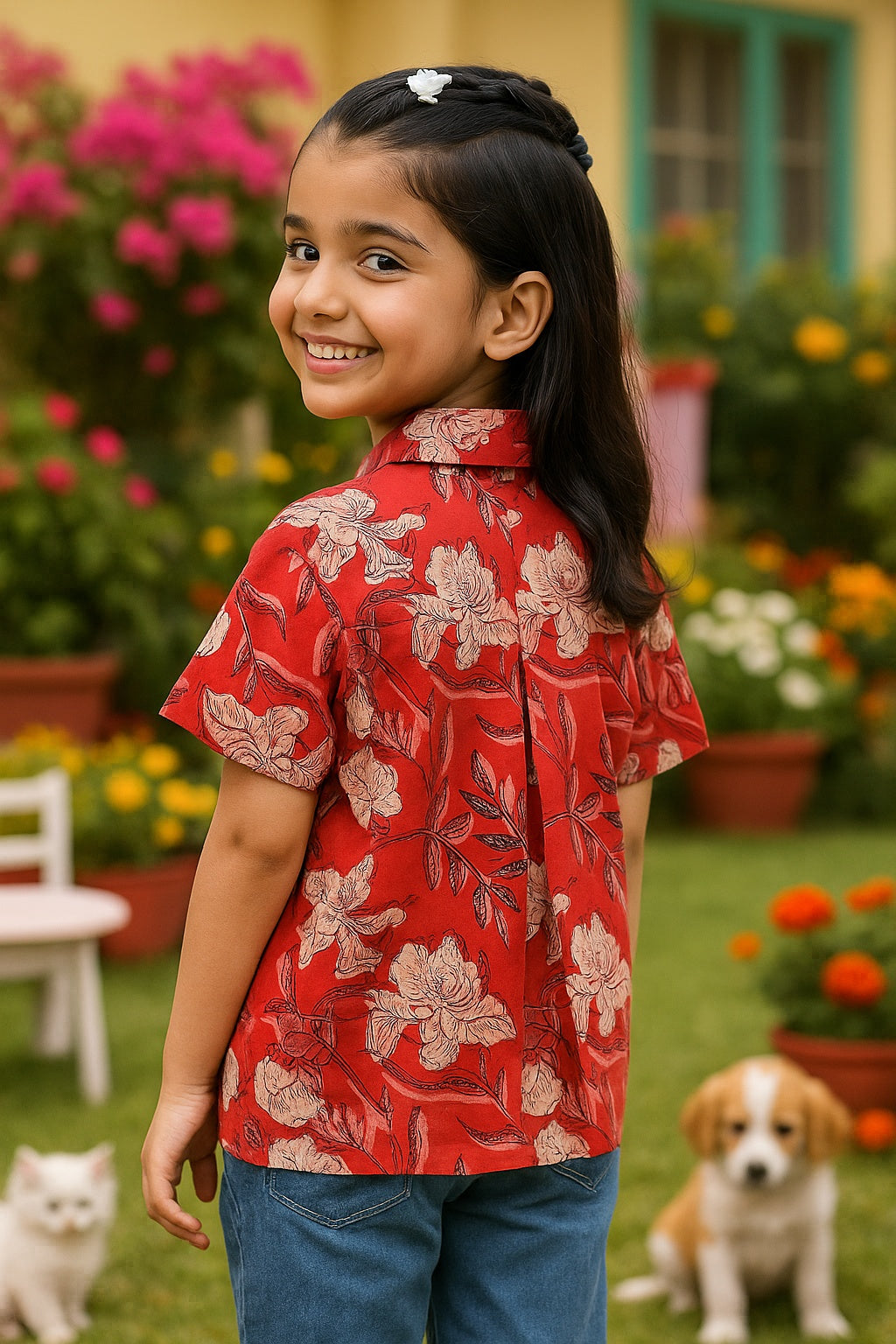 Floral Printed Cotton Shirt for Girls (K1027)