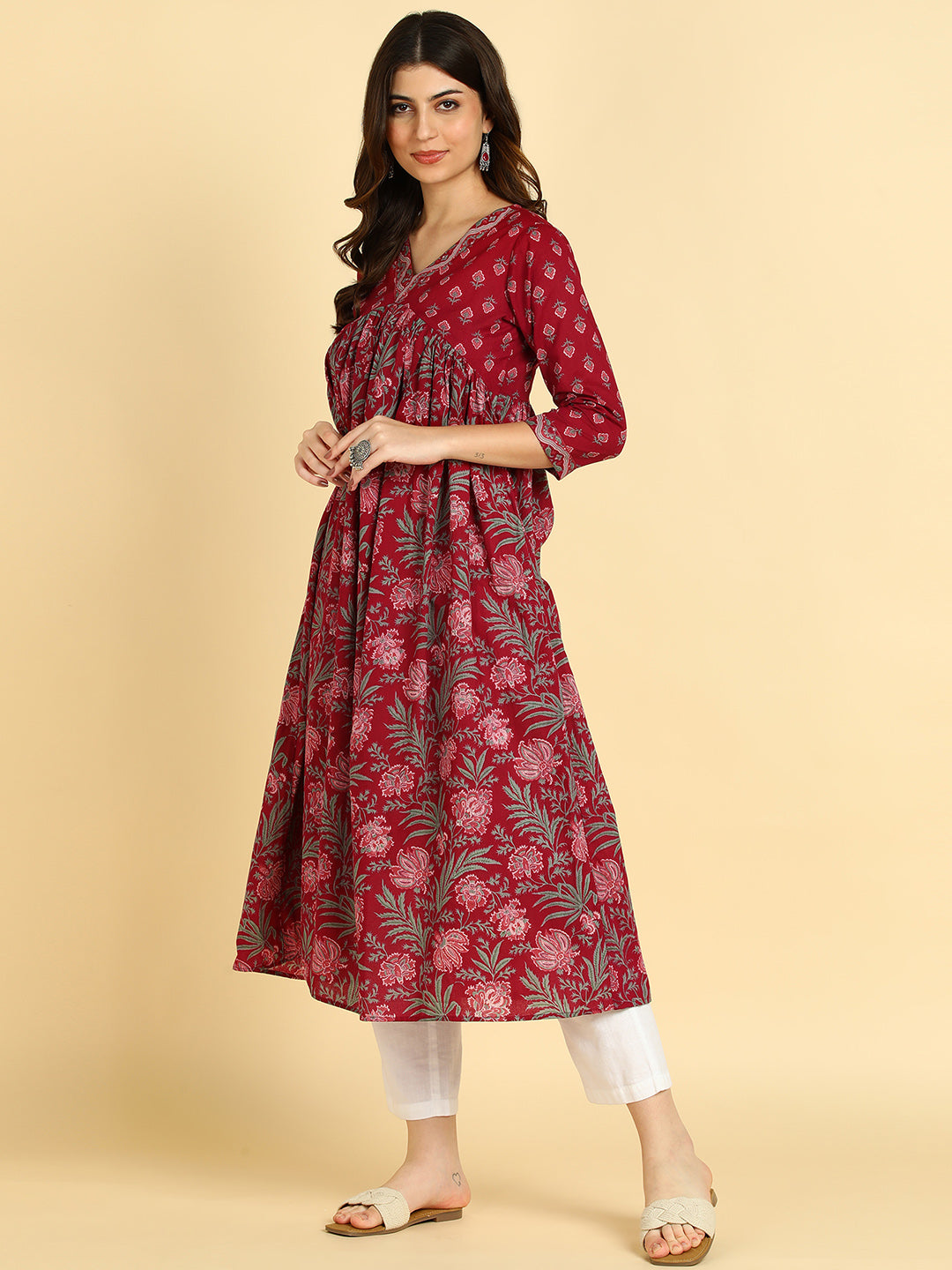 Women Floral Printed Cotton Flared/A-Line Dress (W1669)