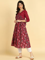 Women Floral Printed Cotton Flared/A-Line Dress (W1669)