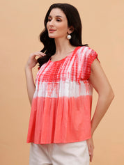 Women Red Tie & Dye Camric Casual Top (W1807)