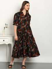 Women Cotton Printed A-Line Dress (W1738)