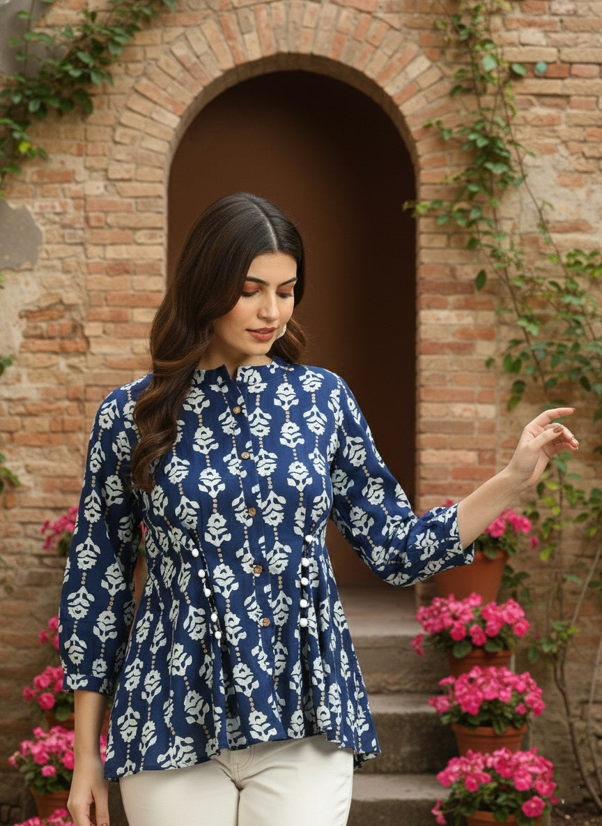 Women Casual Block Printed Cotton Regular Fit Shirt (W1674)