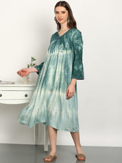 Women Hand Tie & Dye Rayon A-Line Dress (W1731)