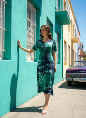 Rayon Tie Dye Sea Green A-Line Midi Dress (W1257)
