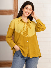 Women Hand Tie & Dye Mustard Rayon Casual Shirt (W1826)
