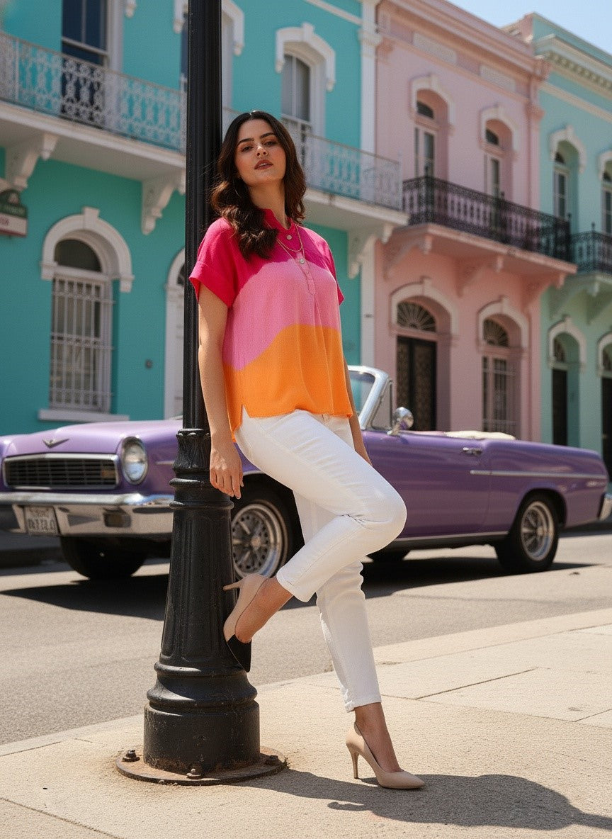 Hand Tie Dyed Multicolor Top for Women (W1525)