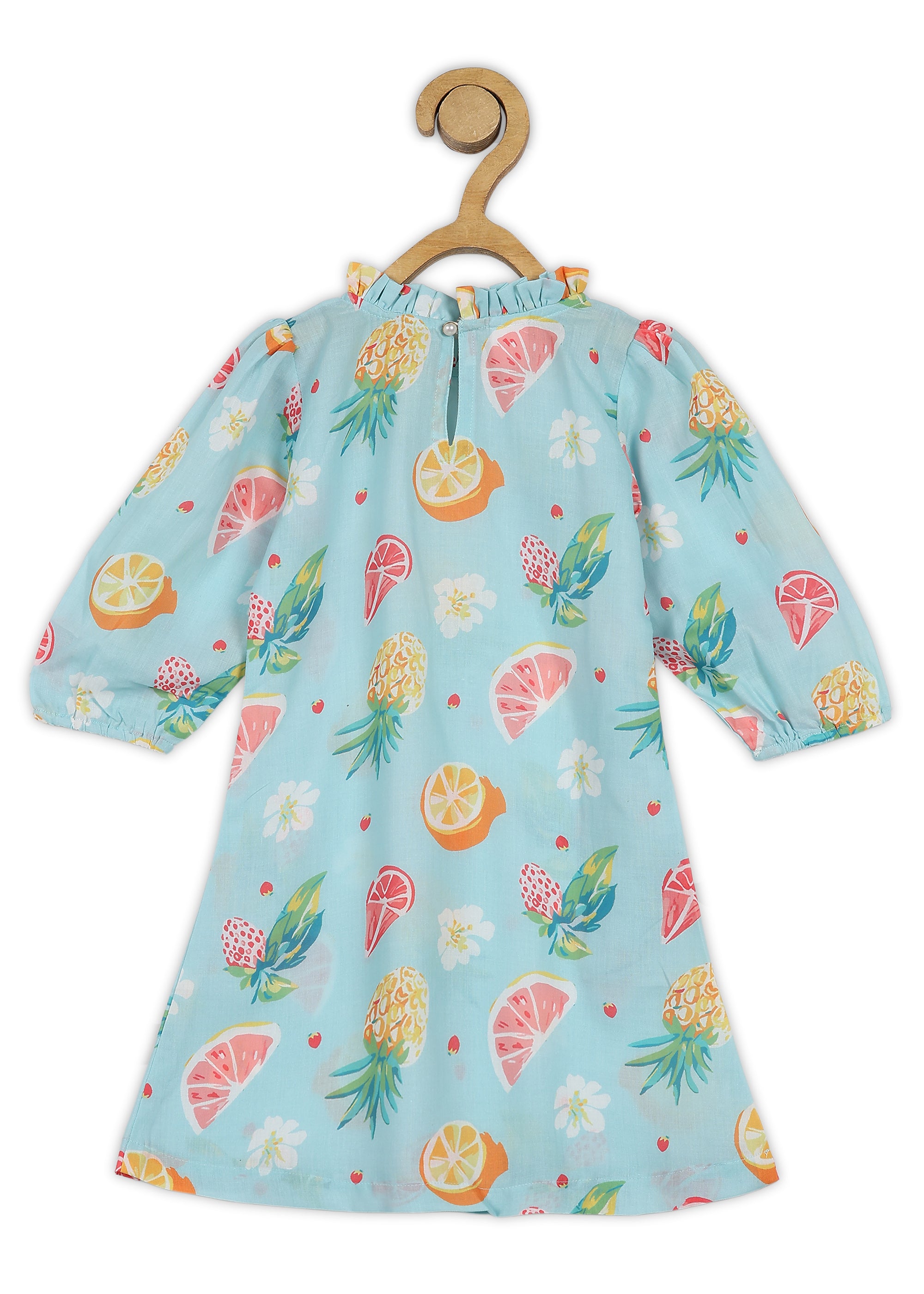 Cotton Casual Green Printed A-Line Dress for Girls (K1089)