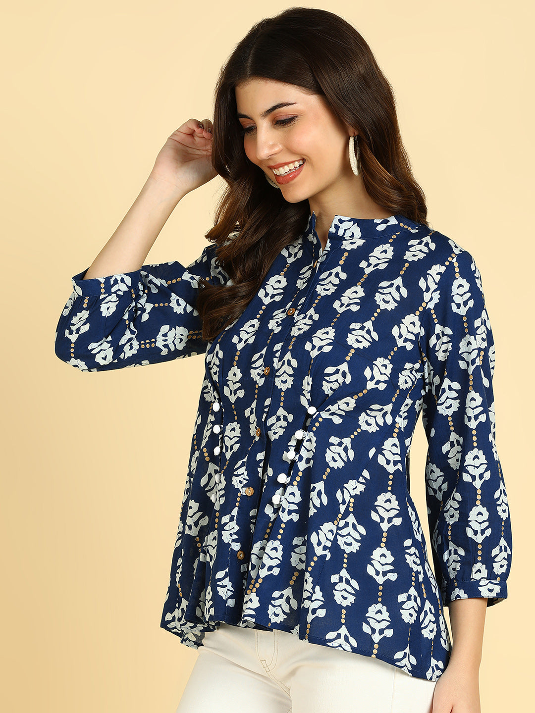 Women Casual Block Printed Cotton Regular Fit Shirt (W1674)