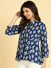 Women Casual Block Printed Cotton Regular Fit Shirt (W1674)
